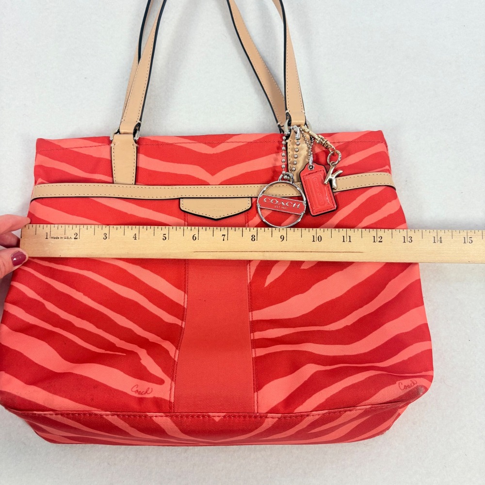 Coach Shoulder Bag Red Zebra Print Canvas Peach Orange Y2K Stefani Charm Tag 90s - Picture 10 of 16